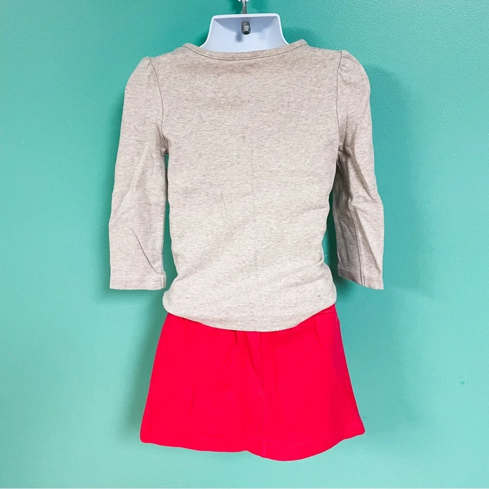 Gymboree Tan & Red London Double Decker Bus Tee & Skirt Outfit Girls Size 3T